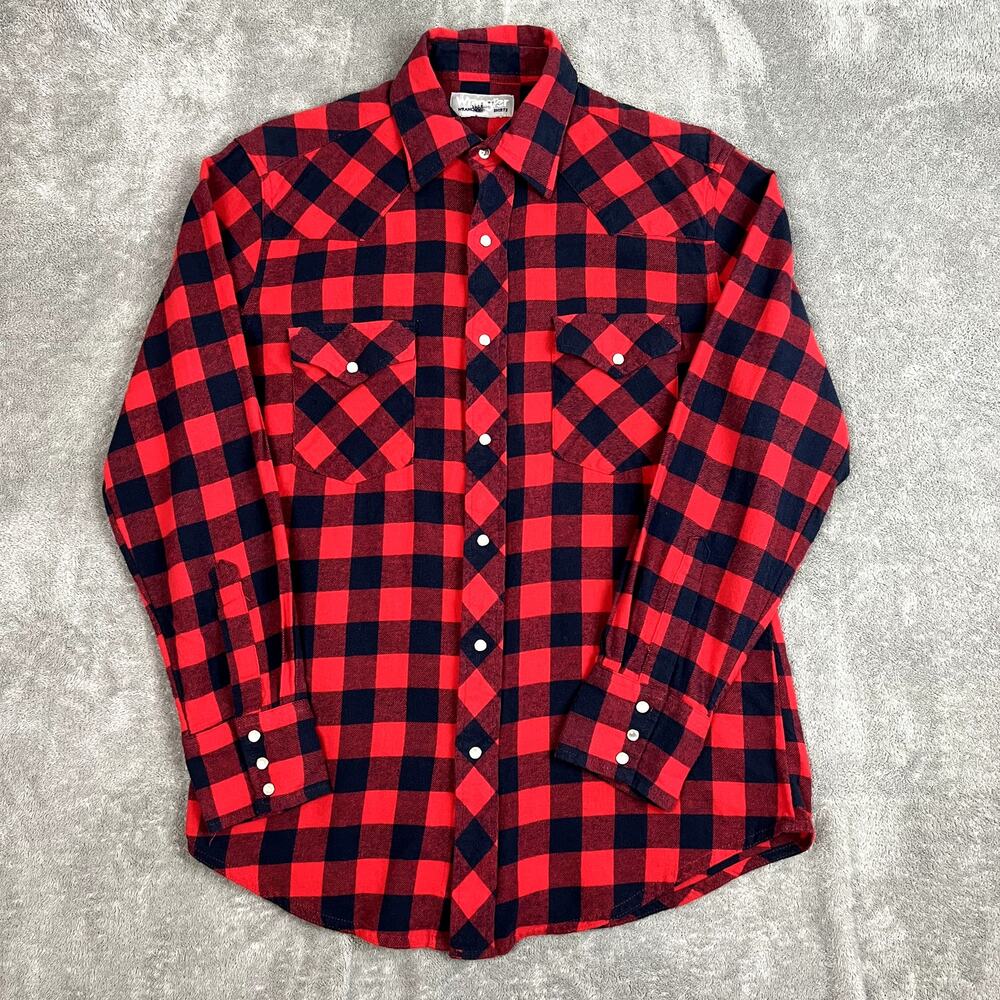 Wrangler Western Plaid Button Down Shirt Womens‎ M Red Black Pearl Snap